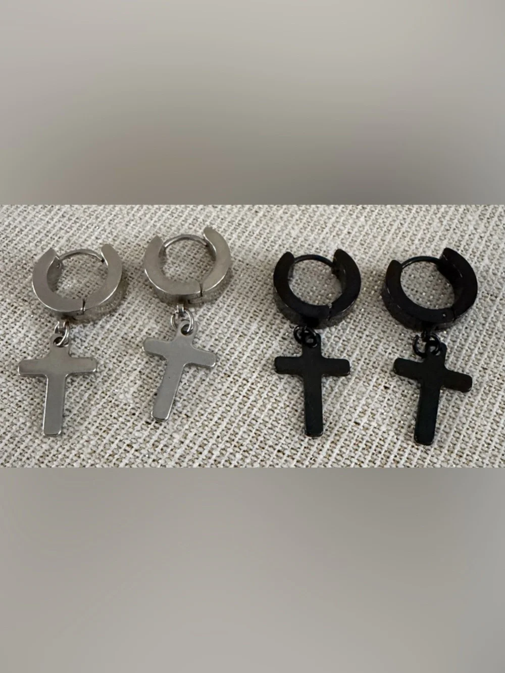 Cross Hoop Dangle Earrings 2 pair  — Silver & Black